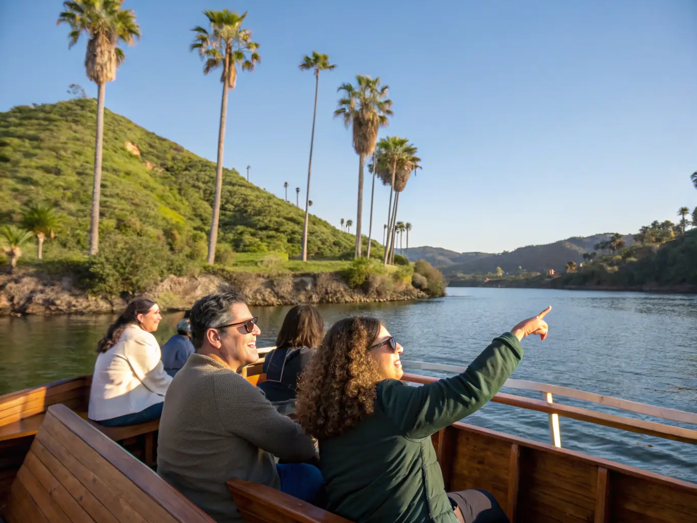 A serene image of a group of adults enjoying a leisurely sailing excursion on Lake Pareloop, emphasizing relaxation and the beauty of the natural surroundings.